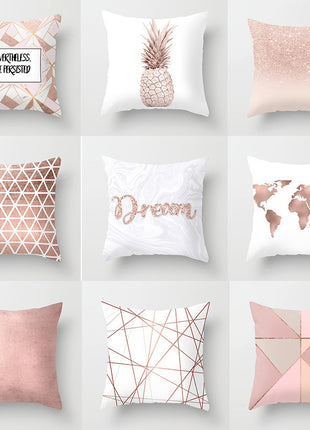 Rose Gold Geometric & Quote Cushion Cover – Peach Skin Pillowcase