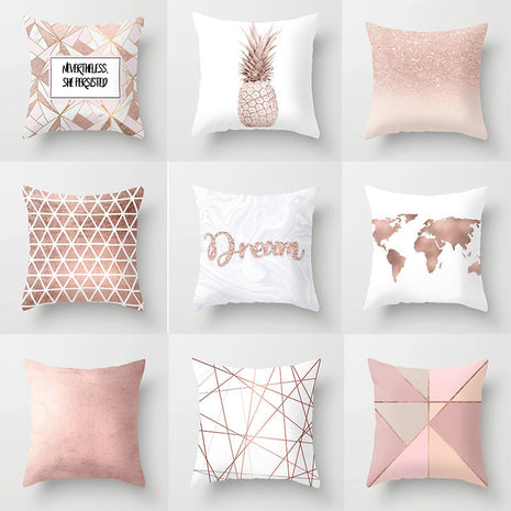 Rose Gold Geometric & Quote Cushion Cover – Peach Skin Pillowcase