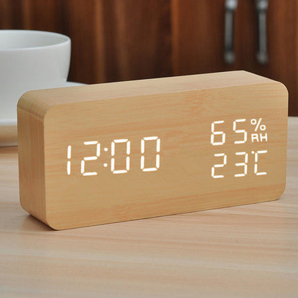 Multifunctional Digital Wooden Alarm Clock with Temperature