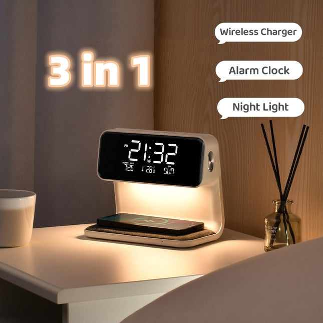 3-in-1 Bedside Lamp with Wireless Charging Clock