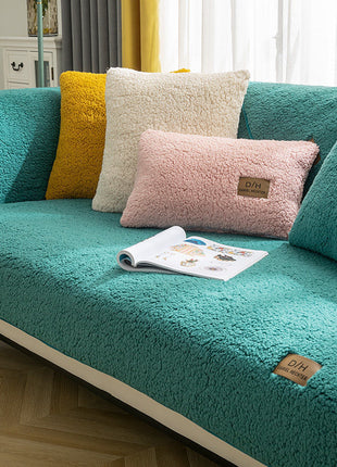 Modern Solid Color Winter Lamb Wool Sofa Towel Thicken Plush Soft And Smooth Sofa Covers For Living Room Anti-slip Couch Cover