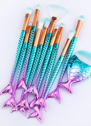 11pcs Makeup Brushes Kit Maquiagem Maquillaje New Mermaid Foundation Eyebrow Eyeliner Cosmetic Makeup Brushes