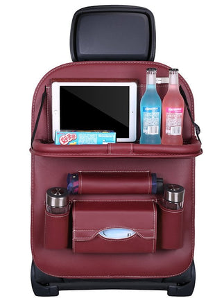 Car Back Seat Leather Organizer Storage Bag with Foldable Table
