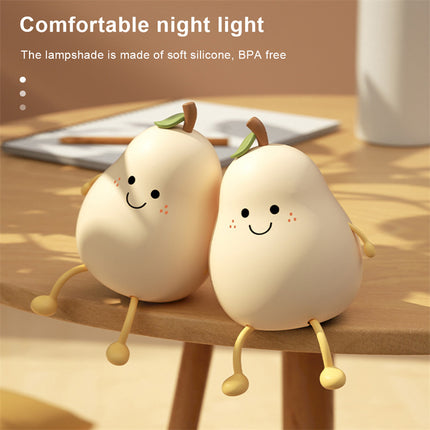 LED Pear Fruit Night Light USB Rechargeable Dimming Touch Silicone Table