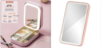 Portable LED Makeup Storage Box – Touch Light Mirror
