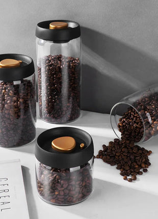 Vacuum Sealed Jug Set Black Coffee Beans Glass Airtight Canister Kitchen Food Grains Candy Keep Good Storage Jar Set Kitchen Gadgets