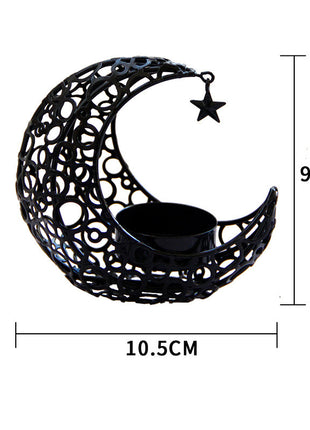 Luxury Moon & Star Candle Holder – Black Gold Metal Design
