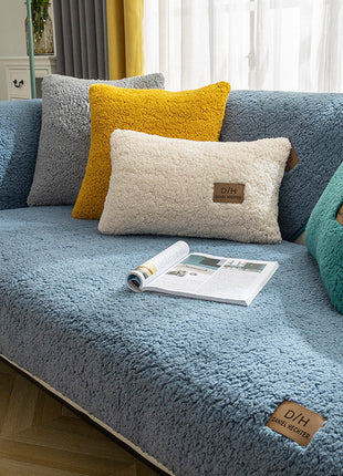 Modern Solid Color Winter Lamb Wool Sofa Towel Thicken Plush Soft And Smooth Sofa Covers For Living Room Anti-slip Couch Cover