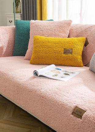 Modern Solid Color Winter Lamb Wool Sofa Towel Thicken Plush Soft And Smooth Sofa Covers For Living Room Anti-slip Couch Cover