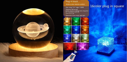 LED Water Ripple Night Light USB Rotating Crystal Lamp