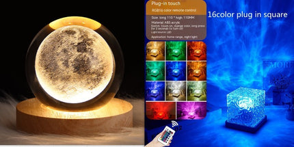 LED Water Ripple Night Light USB Rotating Crystal Lamp