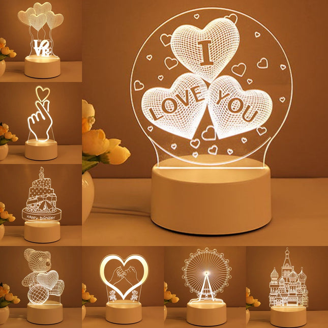 3D Acrylic Heart Light – Romantic LED Night Lamp