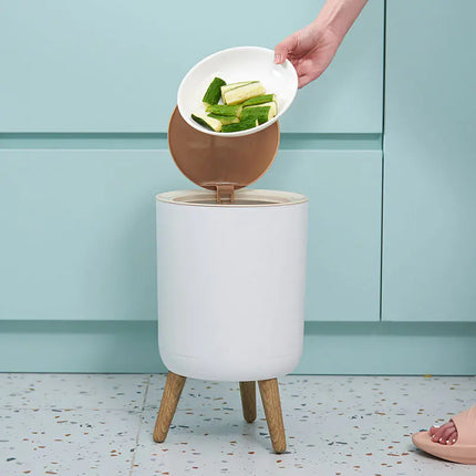 Creative Nordic Style Wooden Pattern Trash Can with Lid