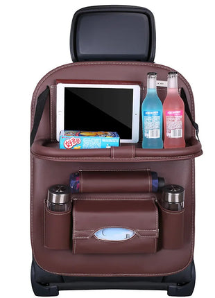 Car Back Seat Leather Organizer Storage Bag with Foldable Table