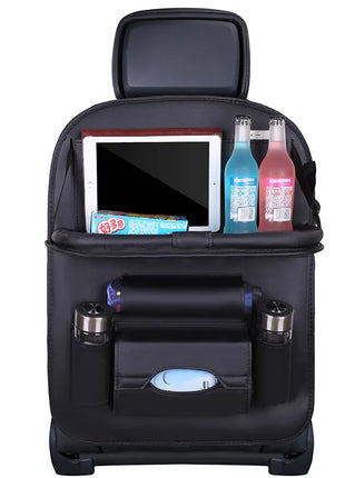 Car Back Seat Leather Organizer Storage Bag with Foldable Table