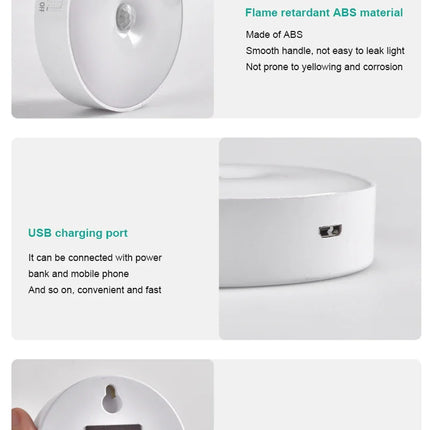 USB Rechargeable PIR Motion Sensor LED Night Light — Soft Glow Bed