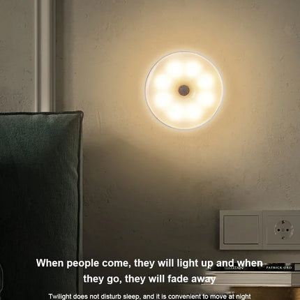 USB Rechargeable PIR Motion Sensor LED Night Light — Soft Glow Bed