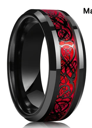 Red Zircon Celtic Dragon Couples Rings Set