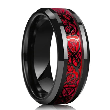 Red Zircon Celtic Dragon Couples Rings Set