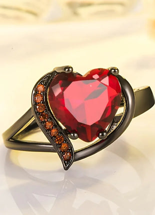 Red Zircon Celtic Dragon Couples Rings Set