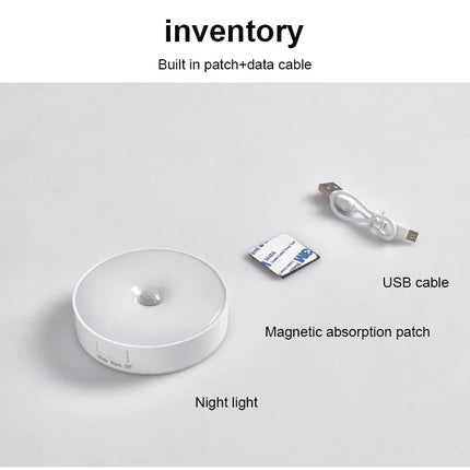 USB Rechargeable PIR Motion Sensor LED Night Light — Soft Glow Bed