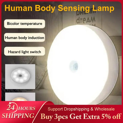 USB Rechargeable PIR Motion Sensor LED Night Light — Soft Glow Bed