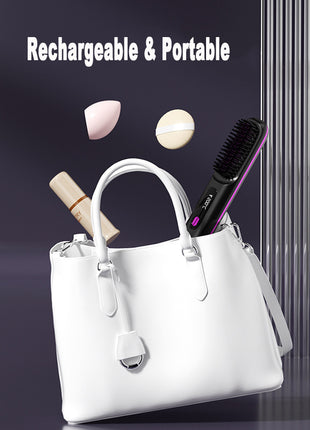 2 In 1 Straight Hair Comb Wireless Hair Straightener Brush Hair Fast Heating Portable Hot Curler USB Charging