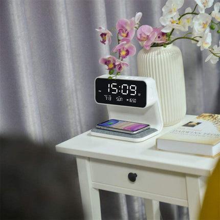 3-in-1 Bedside Lamp with Wireless Charging Clock