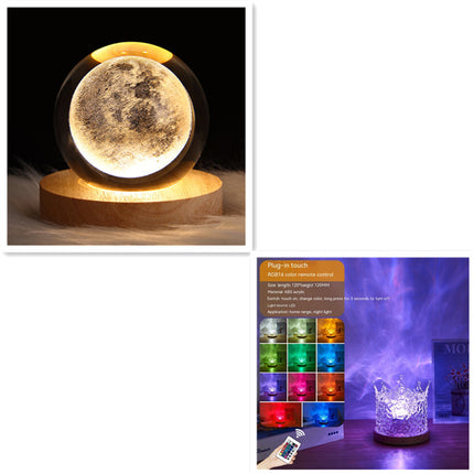 LED Water Ripple Night Light USB Rotating Crystal Lamp