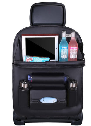 Car Back Seat Leather Organizer Storage Bag with Foldable Table