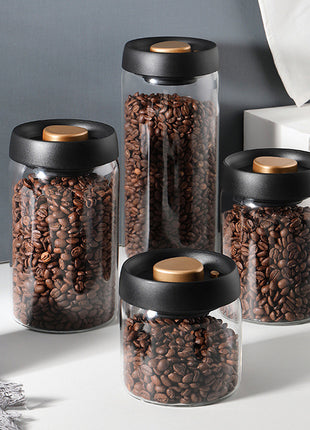 Vacuum Sealed Jug Set Black Coffee Beans Glass Airtight Canister Kitchen Food Grains Candy Keep Good Storage Jar Set Kitchen Gadgets
