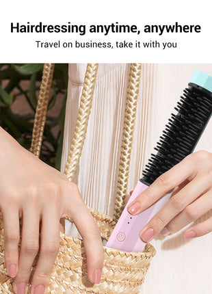 Straightening Comb Rechargeable Hair Wireless Straightener Curler Curling Straighten Dual-purpose Travel Portable USB Charging
