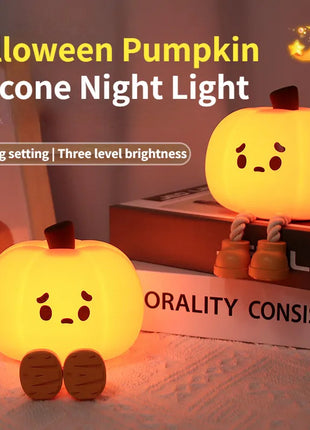 Home Decor Halloween Pumpkin Night Light Cute Soft Silicone Lamp Touch  Dimmable Rechargeable Bedside Decor Light Kids Gifts Halloween Decorations