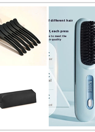 2 In 1 Straight Hair Comb Wireless Hair Straightener Brush Hair Fast Heating Portable Hot Curler USB Charging