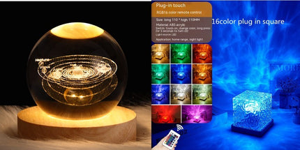 LED Water Ripple Night Light USB Rotating Crystal Lamp
