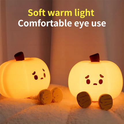 Cute Pumpkin Silicone Night Light – Touch Dimmable