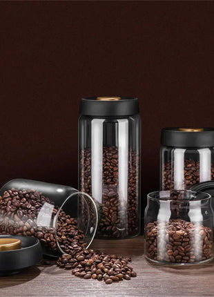 Vacuum Sealed Jug Set Black Coffee Beans Glass Airtight Canister Kitchen Food Grains Candy Keep Good Storage Jar Set Kitchen Gadgets