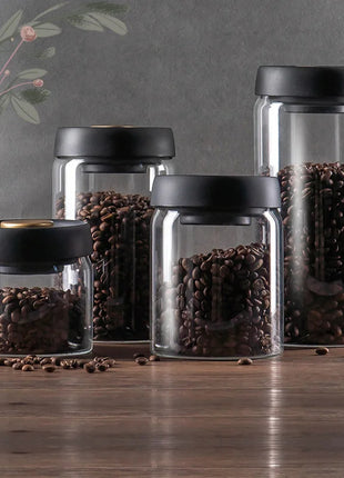Vacuum Sealed Jug Set Black Coffee Beans Glass Airtight Canister Kitchen Food Grains Candy Keep Good Storage Jar Set Kitchen Gadgets