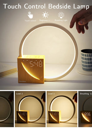 Bedside Lamp Touch Table Lamp With Natural Sounds, Desk Lamp With Alarm Clock, Touch Control 3 Levels Brightness Home Decor