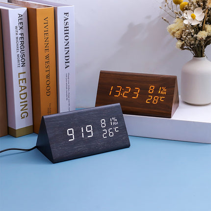 Multifunctional Digital Wooden Alarm Clock with Temperature