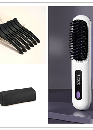 2 In 1 Straight Hair Comb Wireless Hair Straightener Brush Hair Fast Heating Portable Hot Curler USB Charging