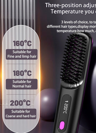 2 In 1 Straight Hair Comb Wireless Hair Straightener Brush Hair Fast Heating Portable Hot Curler USB Charging