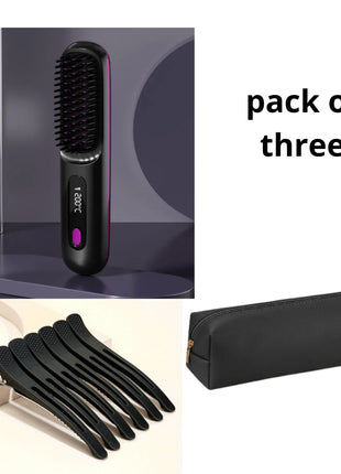 2 In 1 Straight Hair Comb Wireless Hair Straightener Brush Hair Fast Heating Portable Hot Curler USB Charging