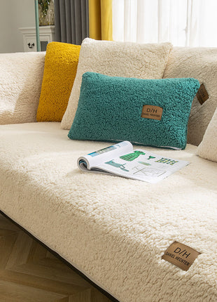 Modern Solid Color Winter Lamb Wool Sofa Towel Thicken Plush Soft And Smooth Sofa Covers For Living Room Anti-slip Couch Cover