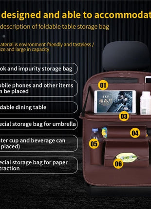 Car Back Seat Leather Organizer Storage Bag with Foldable Table
