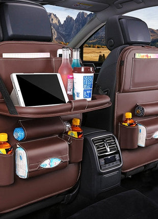 Car Back Seat Leather Organizer Storage Bag with Foldable Table
