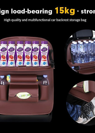 Car Back Seat Leather Organizer Storage Bag with Foldable Table