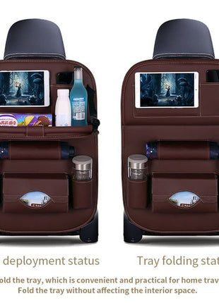 Car Back Seat Leather Organizer Storage Bag with Foldable Table
