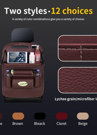 Car Back Seat Leather Organizer Storage Bag with Foldable Table