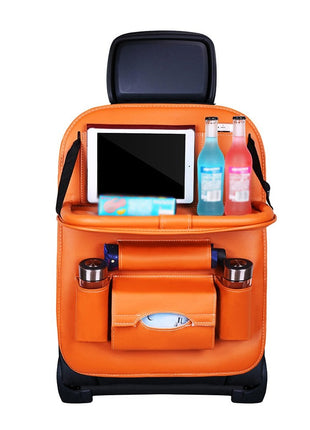 Car Back Seat Leather Organizer Storage Bag with Foldable Table